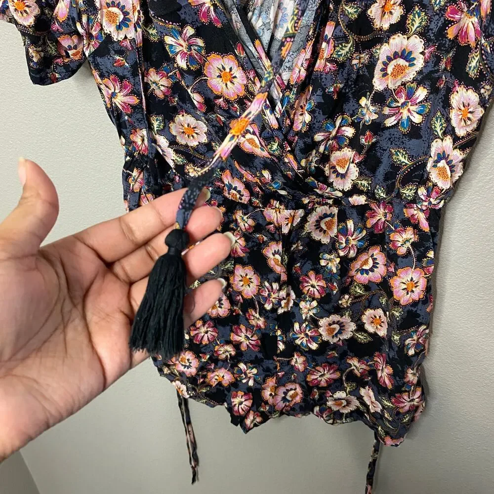 Band of Gypsies Floral Tasseled‎ Drawstring Romper